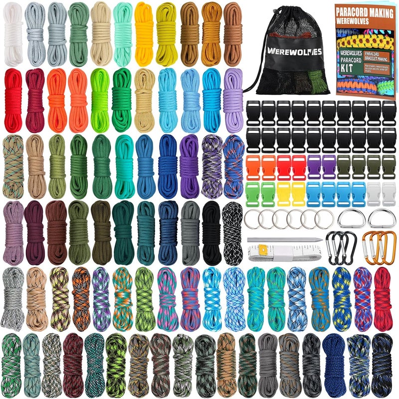 WEREWOLVES 80 Colors Paracord Cord, 550 Paracord Bracelet Crafting Combo Kits with Instruction - Multifunction Paracord Ropes, 10 Feet Each Parachute Cord for DIY Manual Braiding Supplies - Image 1